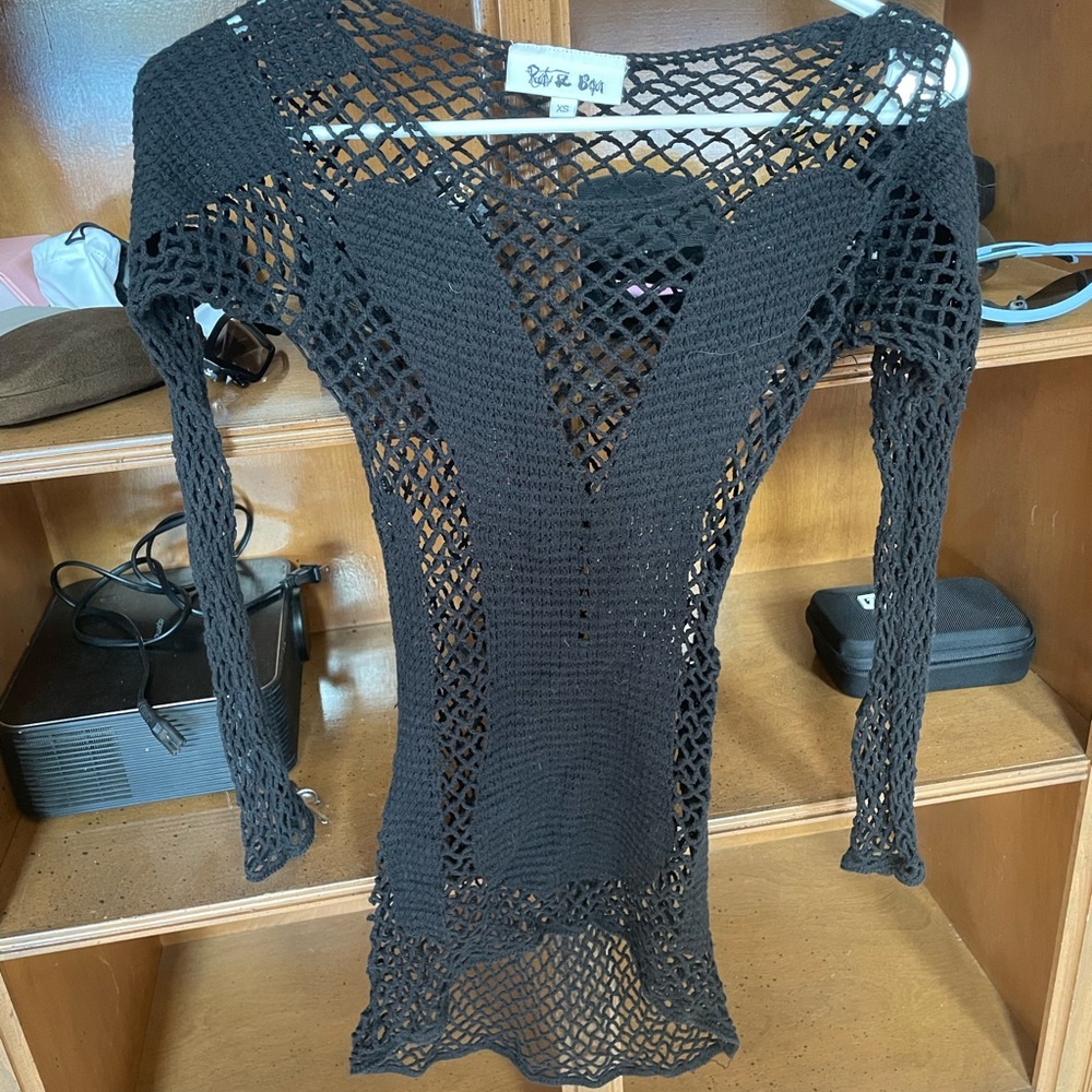 Rat & Boa Black Crochet Swim Coverup